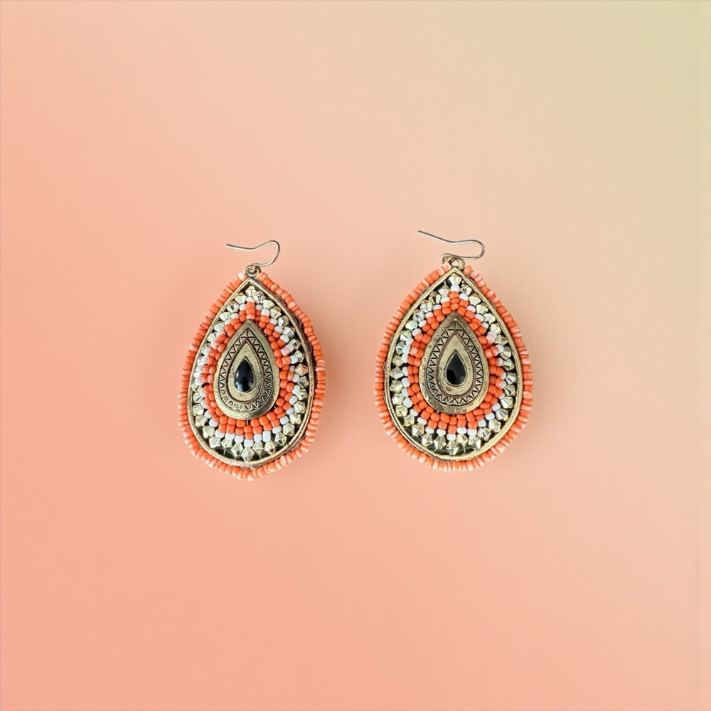 Oversized orange, white, gold  and bronze colored earrings EUC